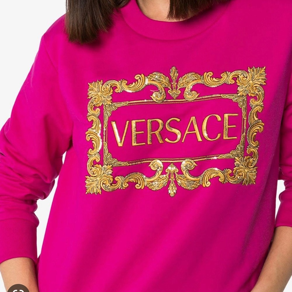 ISO - Versace Pink Baroque Frame Cotton Logo Sweatshirt.
